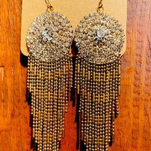 Gold tone and rhinestone earrings